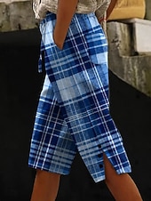  Mujer Pantalones cortos de lino y algodón Pantalones Capri Perneras anchas Chinos Vacaciones Vintage estilo costero de la abuela Capris Media cintura Graphic A Rayas Estampado Comodidad Cómodo Rígido