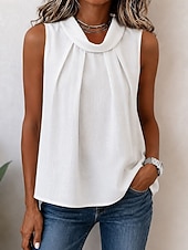 economico Camicie-Per donna Gilet in cotone e lino Tinta unica Vintage Elegante Essenziale Senza Maniche Collo Alto Top Regolari Casuale Quotidiano Bianco Estate Primavera