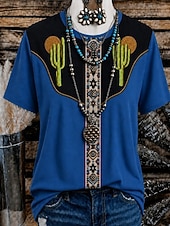  γυναικείο μπλουζάκι western boho με σχέδιο φλοράλ γραφικό γεωμετρικό vintage κομψό casual κοντομάνικο με στρογγυλή λαιμόκοψη V στρογγυλή λαιμόκοψη μακριές μπλούζες casual καθημερινό Σαββατοκύριακο