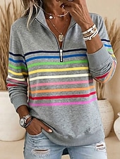  Per donna Felpa Pullover Patchwork Stampato Zip a un quarto Semplice A righe Elegante Caldo Classico Manica Lunga Bavero Top Regolari Casa Lavoro Streetwear Blu marino Verde Grigio Autunno Inverno