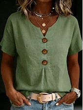  Mujer Camisa Blusa Moda Manga Corta Escote en Pico Tops regulares Casual Blanco Bleu Ciel Verde Trébol Azul Oscuro Rosa Rojo Verano Primavera