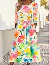 Χαμηλού Κόστους Casual Floral Φορέματα-Πάσχα Γυναικεία Μίντι φόρεμα Φόρεμα ριχτό Διακοπές Καθημερινό Μπόχο Καθημερινά Καλοκαιρινό φόρεμα Ανοιξιάτικο φόρεμα Κανονικό Φλοράλ Γραφική Κοντομάνικο Στρογγυλή Ψηλή Λαιμόκοψη