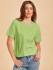 cheap Plain tee-Women's T Shirt Cotton Shirt Tee Top Solid Color Fashion Stylish Basic Short Sleeve Crew Neck Regular Tops Casual Daily Going out Blue Khaki Black White Yellow Summer Spring