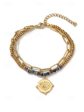 preiswerte Damenarmband-Damen-Doppelarmband im Boho-Stil mit mehreren Lagen Perlen, Naturstein &amp;Charm-Armband aus Titanstahl für Damen, Sommer-Schmuckstück mit mehreren Anhängern – perfekt für Urlaub, Alltag und als Geschenk