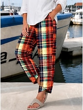  Mujer Perneras anchas pantalones Pantalones Cortos Vacaciones Vintage Estilo Étnico Longitud total Alta cintura Graphic Plaid Geométrico Correa Retazos Cintura elástica Confortable Comodidad