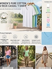  Women's 100% Cotton T-Shirts - Quality Basic Short Sleeve V Neck Tee
