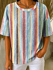  Femmes Tee-shirt Gaufre Tops tricotés texturés Graphique Géométrique Rayé Élégant Classique Manche Courte Col ras du cou Col rond Hauts Réguliers Occasionnel Quotidien Blanche Noir Vert Claire Beige