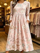 economico Abiti casual floreali-Per donna Abito Midi Abito a Tubino Vacanza Casual Boho Quotidiano Abito Estivo Abito Primaverile Vestibilità regolare Floreale Grafico Mezza Manica Girocollo Blu Bianco Rosa Verde Estate Primavera