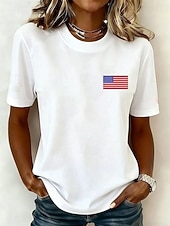 cheap Independence Day Top-American Independence Day Women's T Shirt Print Graphic Flag Letter Vintage Fashion Stylish Short Sleeve Crew Neck Round Neck Regular Tops Casual Daily Weekend Black 1# Black White Summer Spring Fall