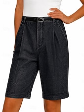  Women's Jeans Denim Vacation Basic Knee Length High Waist Plain Comfortable Inelastic Vacation Daily Wear Black Dark Navy Sky Blue Summer Spring Regular Fit