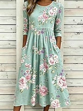 economico Abiti casual floreali-Per donna Abito Midi Abito a Tubino Vacanza Casual Boho Quotidiano Abito Estivo Abito Primaverile Vestibilità regolare Floreale Grafico Mezza Manica Girocollo Blu Bianco Rosa Verde Estate Primavera