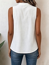 economico Camicie-Per donna Gilet in cotone e lino Tinta unica Vintage Elegante Essenziale Senza Maniche Collo Alto Top Regolari Casuale Quotidiano Bianco Estate Primavera