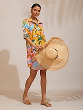 ieftine Tipăriți rochii florale-Rochie tip cămașă din satin mătăsos Summer Escape