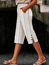 cheap Hot Shorts-Women's Cotton Linen Shorts Capri Pants Leggings Cropped Pants Vacation Vintage coastal grandma style Knee Length Mid Waist Floral Graphic Abstract Print Striped Comfort Inelastic Daily Outdoor