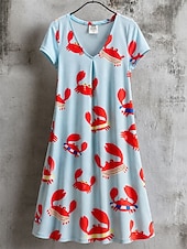 baratos Vestido Floral-Mulheres Vestido no Joelho Vestido de turno Vestido T shirt Vestido de verão Elegante Boêmia Férias Praia Festa Feriado Normal Floral Gráfico Estrela Manga Curta Decote V Azul Branco Amarelo Vermelho