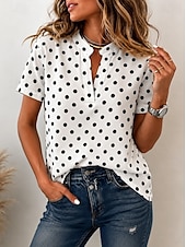 economico Bluse a righe e geometriche-Per donna Blusa Bottoni Stampato Grafico Geometrico Vintage Elegante Moderno Manica Corta Colletto a Camicia Top Regolari Casuale Quotidiano Blu Bianco Giallo Verde chiaro Rosa Estate Primavera