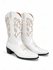 cheap Cowboy &amp; Western Boots-Women's Red Embroidered Western Cowboy Boots, Pointed Toe Pull-On Cowgirl Boots for Country Concerts and Festivals