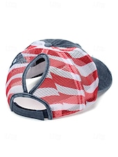 baratos Acessórios-Boné de beisebol feminino patriótico com abertura para rabo de cavalo, algodão lavado. &amp;Boné trucker ajustável em tela, boné de verão multicolorido com a bandeira dos EUA para o 4 de julho, boné para