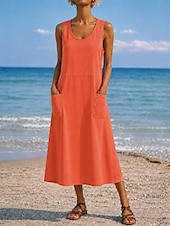 economico Vestiti-Per donna Abito maxi Abito a Tubino Vestito Estivo Casual Quotidiano Vestibilità comoda Semplice Senza Maniche Girocollo Blu Nero Bianco Verde chiaro Estate Primavera Autunno