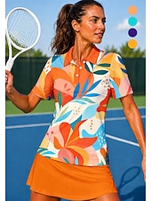 preiswerte Damenbluse-Damen Blumenmuster Sporthemd Golf-Poloshirt Tennis Shirt Tennis-T-Shirt Kurzarm Blumen Knöpfe UPF50+ UV-beständig Hohe Elastizität Feuchtigkeitsableitend Atmungsaktiv Volleyball Tennis Golfspiel
