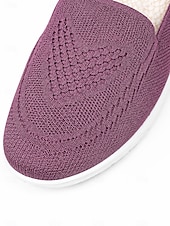 tanie Trampki damskie-wygodne, wsuwane buty do chodzenia, lekkie, oddychające, dzianinowe płaskie buty do podróży, zakupów i noszenia na co dzień