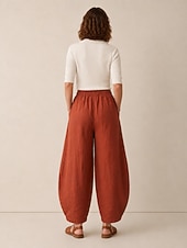 abordables Colección de Lino Premium-Pantalones bombachos de lino para mujer, cintura media, largo completo, bolsillo, cintura elástica, vacaciones, azul arroz