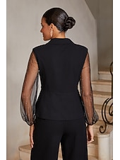  Women's Blouses Lapel Long Sleeve Illusion Sleeve Lantern Sleeve Elegant Casual Daily Mother Of The Bride Wedding Guest with Stretch Fabric Glitter Combo Black
