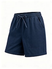 cheap Bottoms-Women's Linen Shorts Summer Shorts Chinos Shorts Basic Short High Waist Plain Pocket Elastic Waistband Comfy Soft Comfortable Micro-elastic Outdoor Street Blue Khaki Black Pink Summer