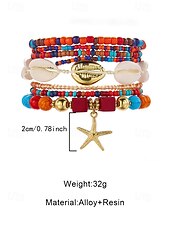 baratos Pulseira Feminina-Conjunto de pulseiras femininas boho em camadas com 8 peças, pingente de estrela-do-mar e concha, em liga dourada, multifilamento, perfeitas para usar na praia, férias de verão e viagens.
