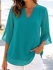 economico Bluse Semplici-Per donna Top in chiffon Vacanza Vintage Quotidiano Scollo a V Top lunghi Casuale Nero Rosa Vino Blu marino Blu Reale Estate Primavera