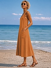 economico Vestiti-Per donna Abito maxi Abito a Tubino Vestito Estivo Casual Quotidiano Vestibilità comoda Semplice Senza Maniche Girocollo Blu Nero Bianco Verde chiaro Estate Primavera Autunno
