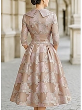 preiswerte Teelänge-A-Linie Tee-Länge blazerkleid Brautmutterkleid Langarm Hemdkragen Elegant Vintage Formell Hochzeitsgast Hochzeitsfeier Satin Jacquard mit Falten Blume