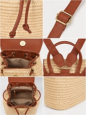 economico Zaini alla moda-Borsa a zaino in paglia da donna borsa di rattan intrecciato boho per vacanze al mare viaggi estivi e abbigliamento quotidiano in vacanza