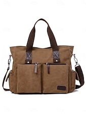cheap Men's Bags-Men's Canvas Multi-Pocket Large Capacity Tote Messenger Bag, Adjustable Shoulder Strap Casual Work Travel Crossbody Bag, Multi-Color Utility Shoulder Bag for Daily Commute