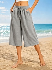 ieftine Bermude-Pentru femei pantaloni scurți capri Bermude chinez Pantaloni Scurți Vacanță Modă Șic Stradă Lungimea genunchiului Talie Înaltă Simplu Cordon Buzunar Talie elastică Confort Respirabilitate Comfortabil