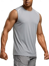 cheap Tank Tops-Men's Racer Back Tank Top Sleeveless Crew Neck Summer Solid Color Sports Soak Off Reflective Strip Minimalist Casual Silver Light Khaki Black Top Tee for Men