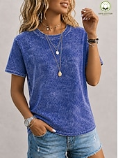 voordelige Effen t-shirt-softfade™ dames T-shirt van 100% katoen, vintage gewassen model, korte mouwen, ronde hals, lange mouwen, casual, blauw, zwart, lichtgroen