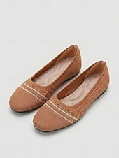 economico Ballerine da donna-Ballerine da donna in maglia a righe rosa con soletta imbottita per il massimo comfort - scarpe da passeggio leggere e traspiranti con punta quadrata, facili da indossare, ideali per il tragitto