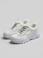preiswerte Damen-Sneaker-Weiße, klobige Plateau-Sneaker für Damen mit atmungsaktivem Mesh-Obermaterial – leichte, gepolsterte Laufschuhe, bequeme Schnürschuhe im Dad-Stil für Reisen, Shopping, Spaziergänge und