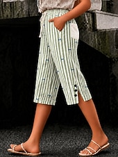  Women's Cotton Linen Shorts Capri Pants Leggings Cropped Pants Vacation Vintage coastal grandma style Capris Mid Waist Floral Graphic Abstract Print Striped Comfort Inelastic Daily Outdoor Street