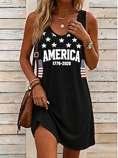 economico Abiti Giorno dell’Indipendenza-Giorno dell'Indipendenza Americana Per donna Mini Abito Abito a trapezio Abito Estivo Abito a spalle scoperte Vacanza Casual Quotidiano Vestibilità comoda Grafico Bandiera Senza Maniche Collo a U Blu