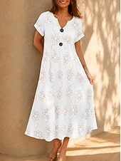 ieftine Rochii florale-Pentru femei Rochii Midi Rochie cu broderie florală Rochie de vară De Bază Clasic Zilnic Vacanță Potrivire Largă Floral Manșon scurt În V Albastru piscină Alb Vară Primăvară