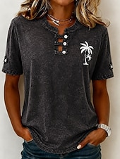  Maglietta Henley da donna Softfade™ in 100% cotone stile vintage - top basic a maniche corte con lavaggio morbido