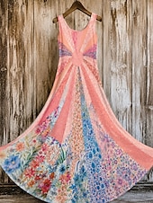 Femmes Robe Midi Robe trapèze Occasionnel Coupe régulière A Ombre Fleuri Graphique Sans manches Col Rond Bleu Rose Claire Orange Été Printemps