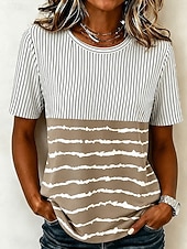 economico T-shirt a righe e geometrico-Per donna Maglietta Stampato A strisce Grafico A righe Vintage Elegante Classico Manica Corta Girocollo Top Regolari Casuale Quotidiano Cachi Rosso Marrone chiaro Estate Primavera