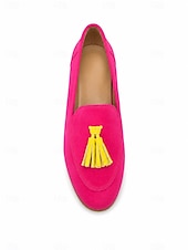 baratos Sapatilhas e Mocassins de mulher-Mocassins femininos com borla, estilo slip-on, em camurça sintética, perfeitos para um look urbano de verão, férias e fins de semana.