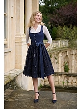 cheap Dirndl Dresses-Oktoberfest Dirndl Dress Midi Length Sequins Embroidered with Pockets Balconette Neckline Maid Bavarian German Alpine Wiesn Women's Carnival Beer Festival Traditional Style Cloth Without Blouse (70CM)