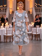  Linea ad A Abito Lunghezza alla caviglia Lunghezza Tè Vestito da Festa Abito da Cocktail Abito da cerimonia per signora Mezza Manica Scollo Tondo Elegante Vintage Formale Ospite di nozze Ferie