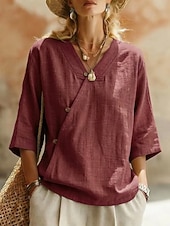 economico Bluse Semplici-Per donna Camicia Blusa Patchwork Tinta unica Elegante Casual Mezza Manica Scollo a V Top Regolari Casuale Quotidiano Blu Blu chiaro Rouge Bianco Verde chiaro Estate Primavera