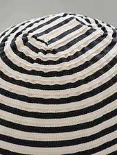cheap Women's Hats-Women's Striped Foldable Sun Hat, Wide Brim Polyester Beach Hat for Women, Packable Summer Travel Vacation Cap, Elegant UV Protection Hat